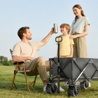 Outdoor Cart Folding Cargo Wagon Trailer Beach w/ Handle Dark Grey