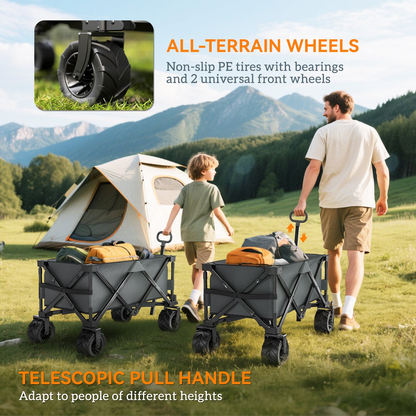 Outdoor Cart Folding Cargo Wagon Trailer Beach w/ Handle Dark Grey