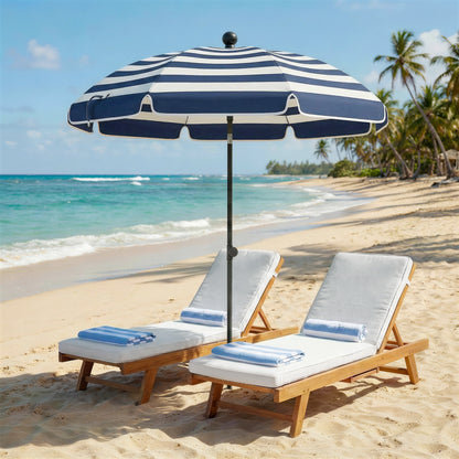 1.8 m Beach Umbrella Parasol with Sand Anchor, Tilt, Blue/White