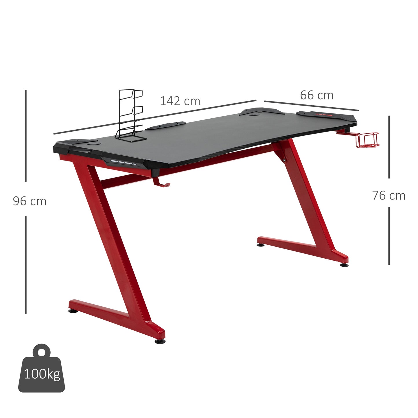Gaming Desk with Gamepad Holder Cup Holder Headphone Hook 142cm