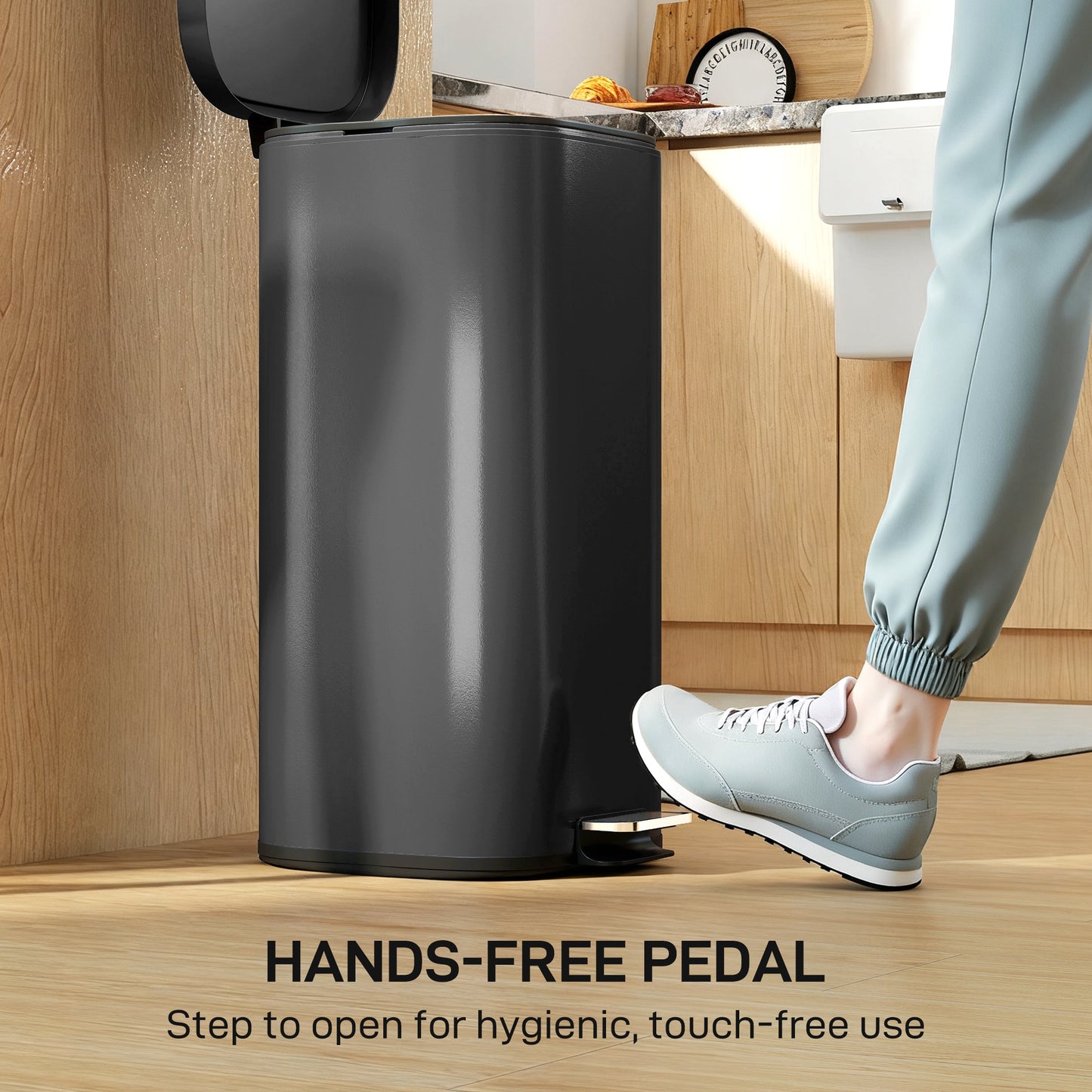 30L Kitchen Bin, Pedal Bin with Lid, Removable Inner Bucket, Black