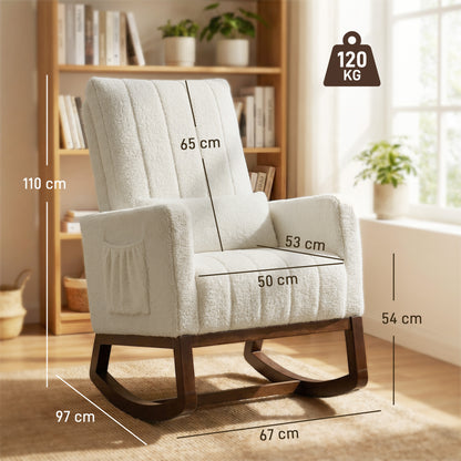 Rocking Chair for Adults, Lounge Rocker w/ Lumbar Pillow, Cream White