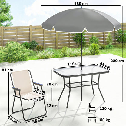 8 Piece Garden Dining Set with 6 Folding Chairs and Umbrella, Cream