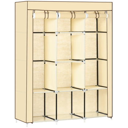 Fabric Portable Wardrobe with 8 Shelves 2 Hanging Rails, Beige