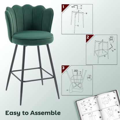 Set of 2 Barstools with Petal Backrest for Kitchen Island Dark Green