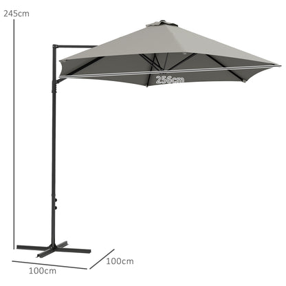 2.5M Offset Roma Patio Umbrella W/ 360° Rotation, Light Grey