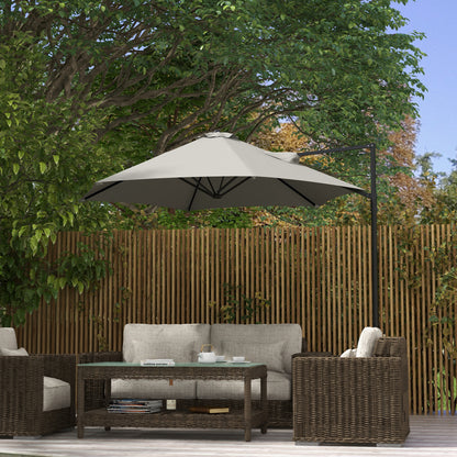 2.5M Offset Roma Patio Umbrella W/ 360° Rotation, Light Grey