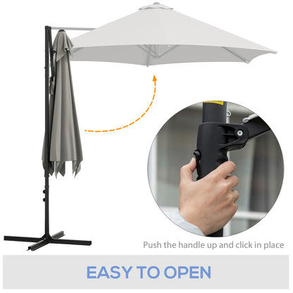 2.5M Offset Roma Patio Umbrella W/ 360° Rotation, Light Grey