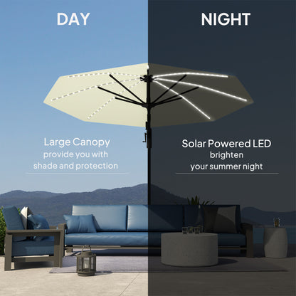 3(m) Garden Parasol w/ Lights, Crank Handle & Cross Base, Cream