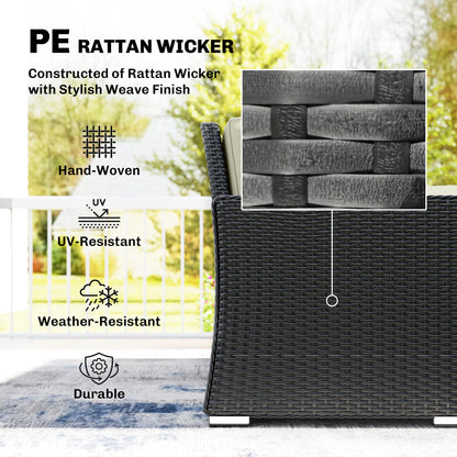 7 Pieces Rattan Garden Furniture Set w/ 50,000 BTU Fire Pit Table Black