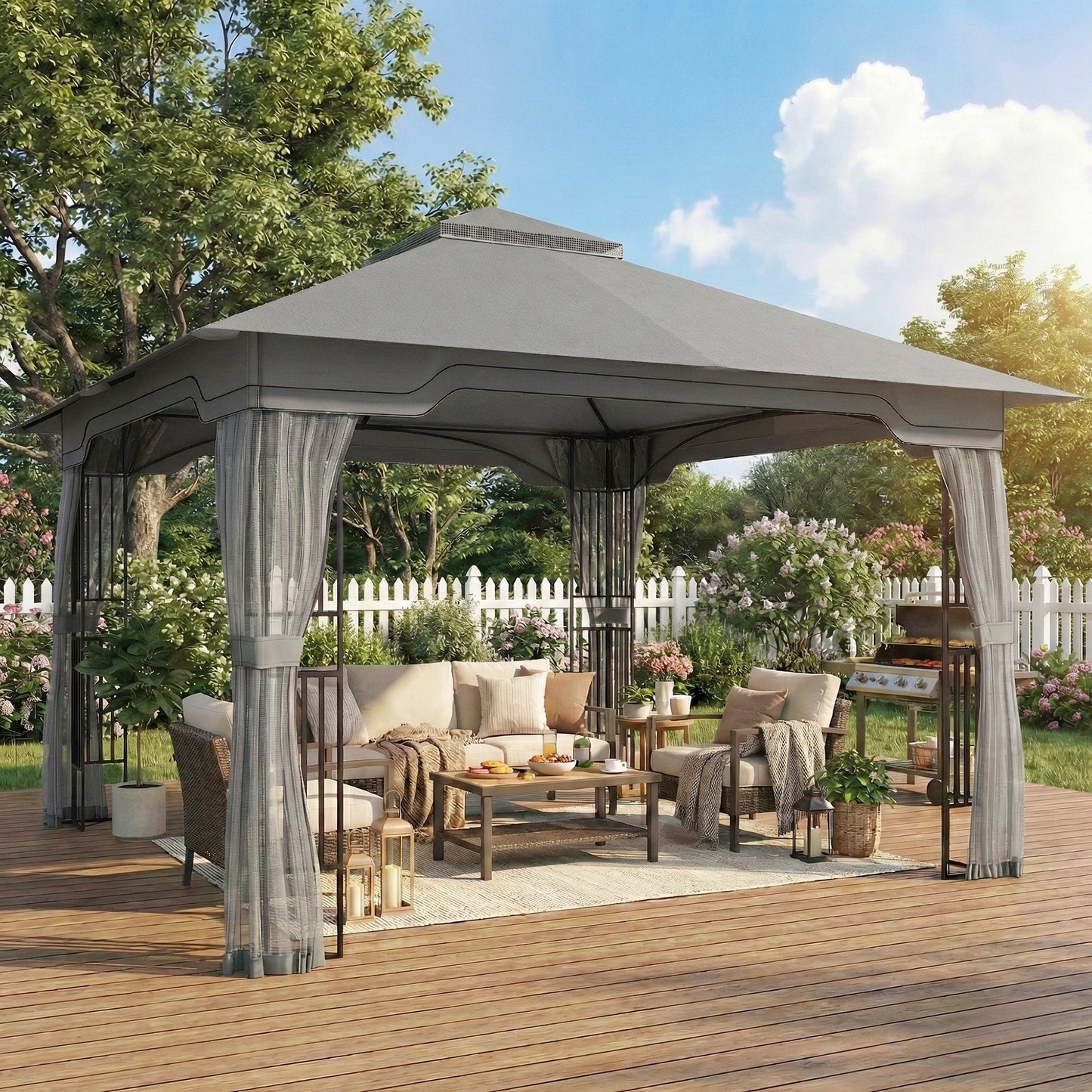 3.3 x 3.3 m Garden Gazebo with Shelves, UPF50+ Permanent Gazebo