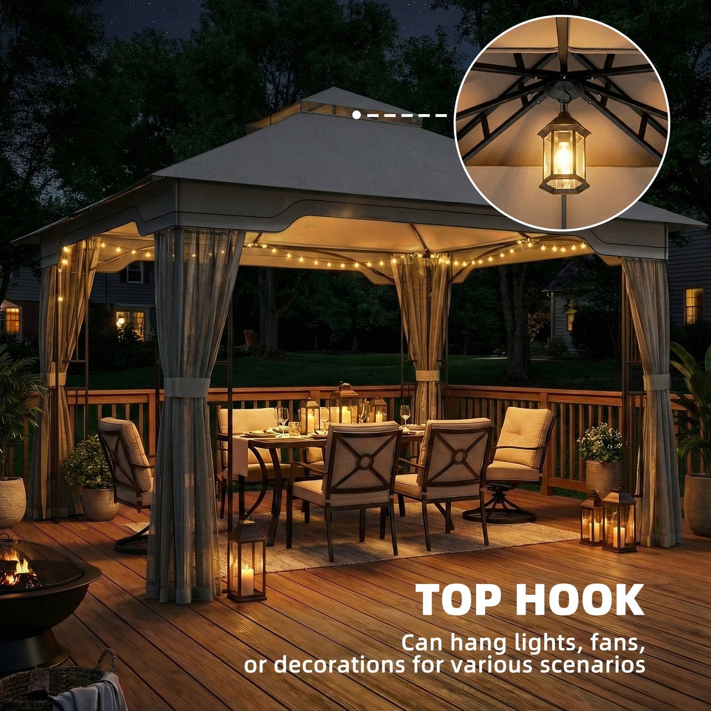 3.3 x 3.3 m Garden Gazebo with Shelves, UPF50+ Permanent Gazebo