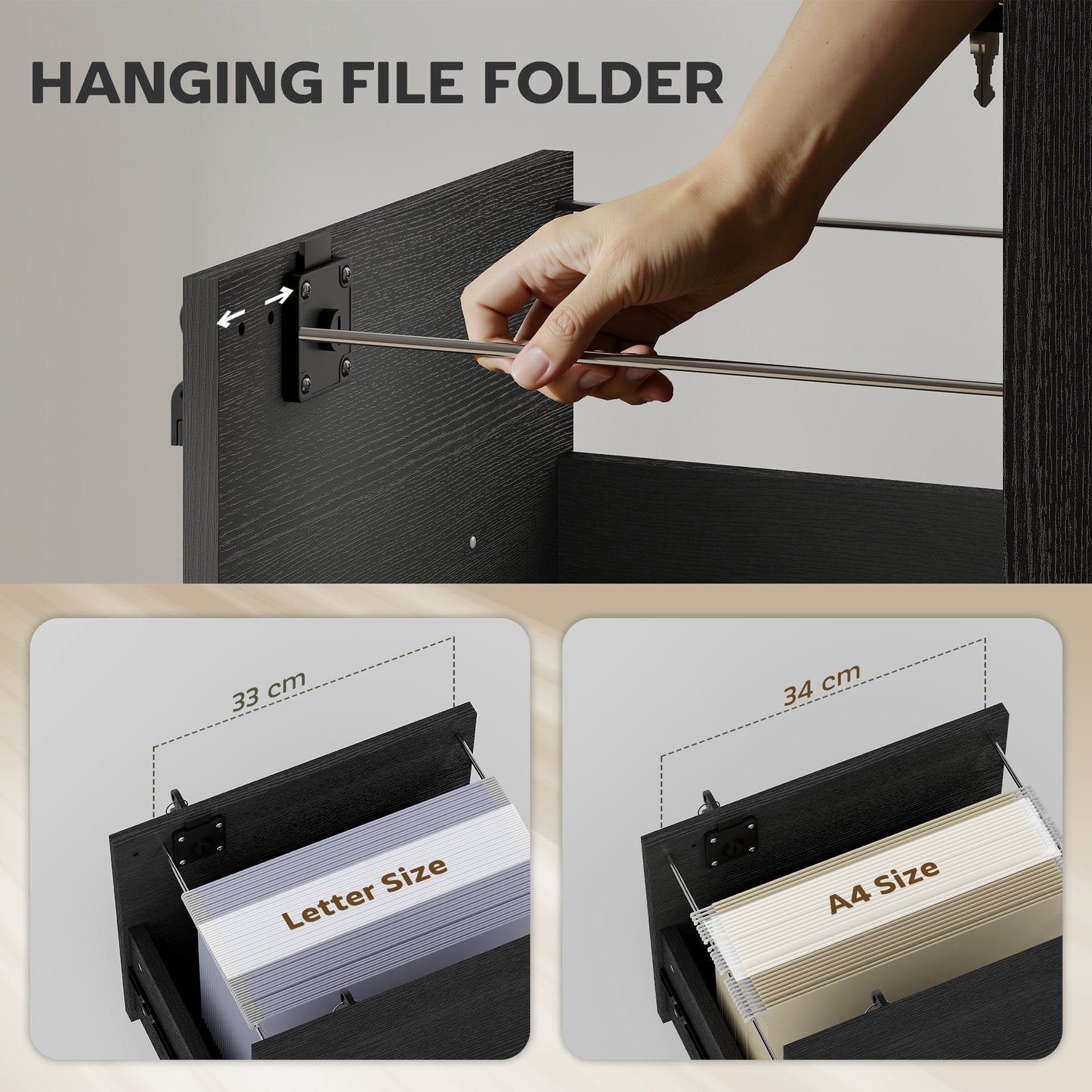 Roll File Cabinet with Drawer, Organiser Letter Size, Black