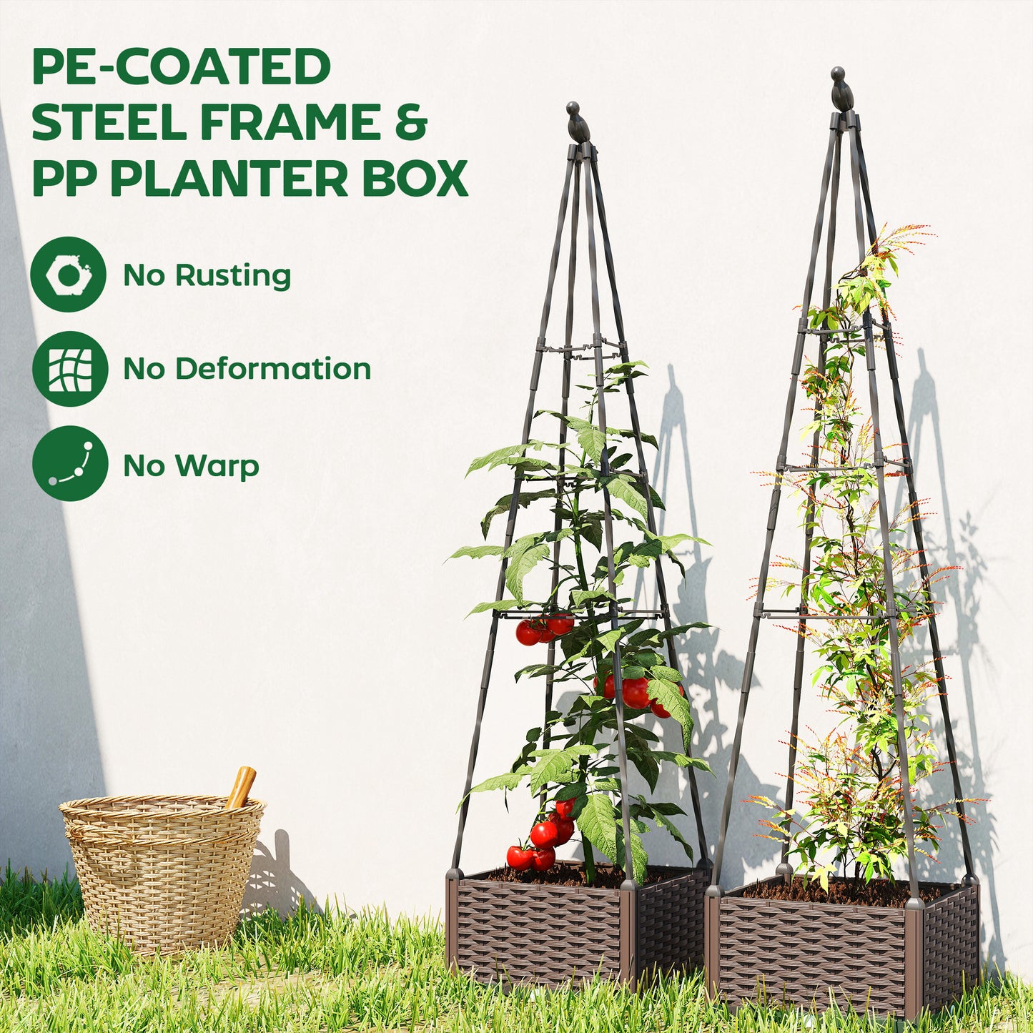 Raised Garden Bed Planter Box with Trellis and Self Watering