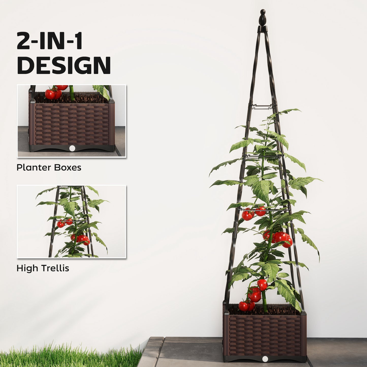 Raised Garden Bed Planter Box with Trellis and Self Watering