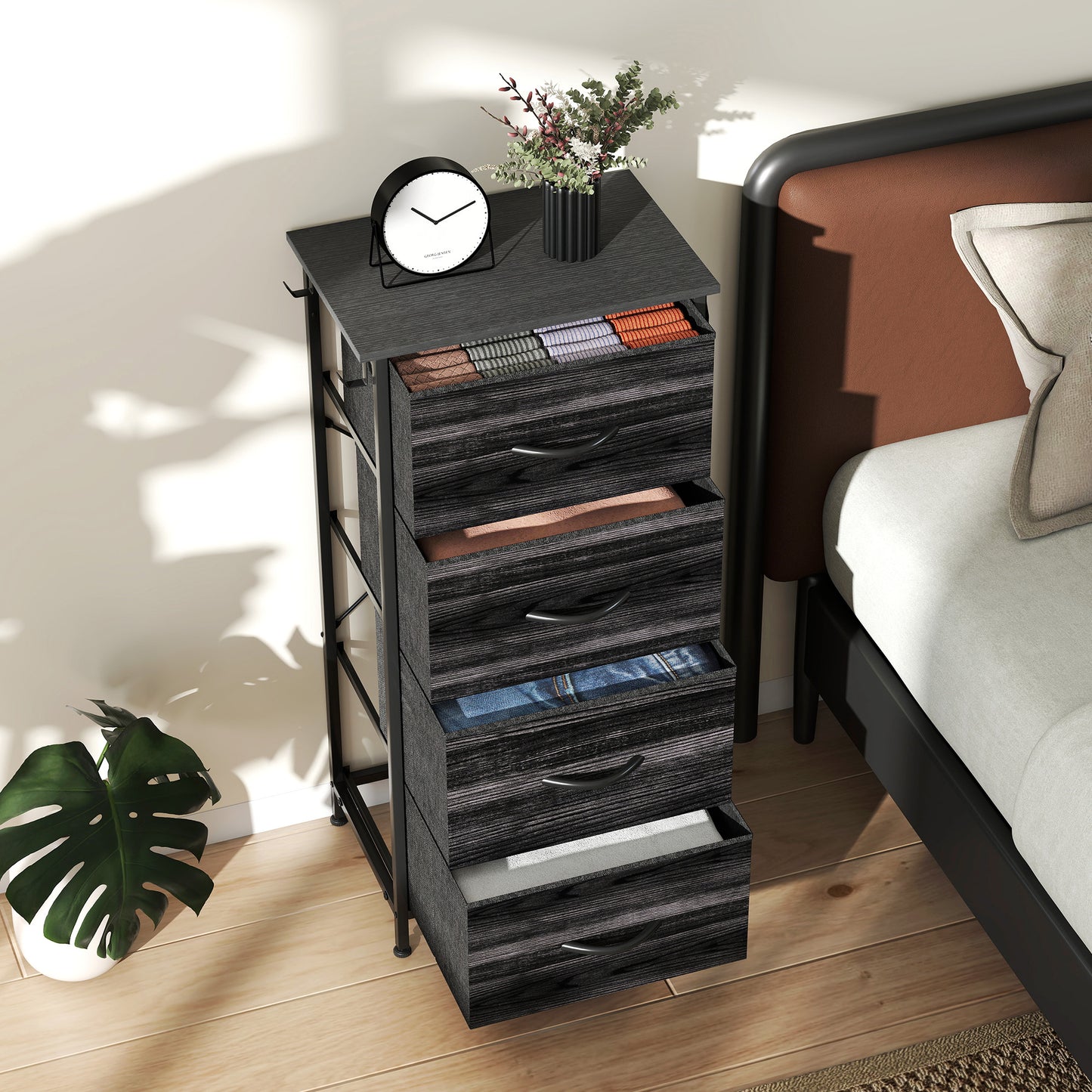 Fabric Chest of Drawers, 4 Drawer Dresser for Bedroom, Black