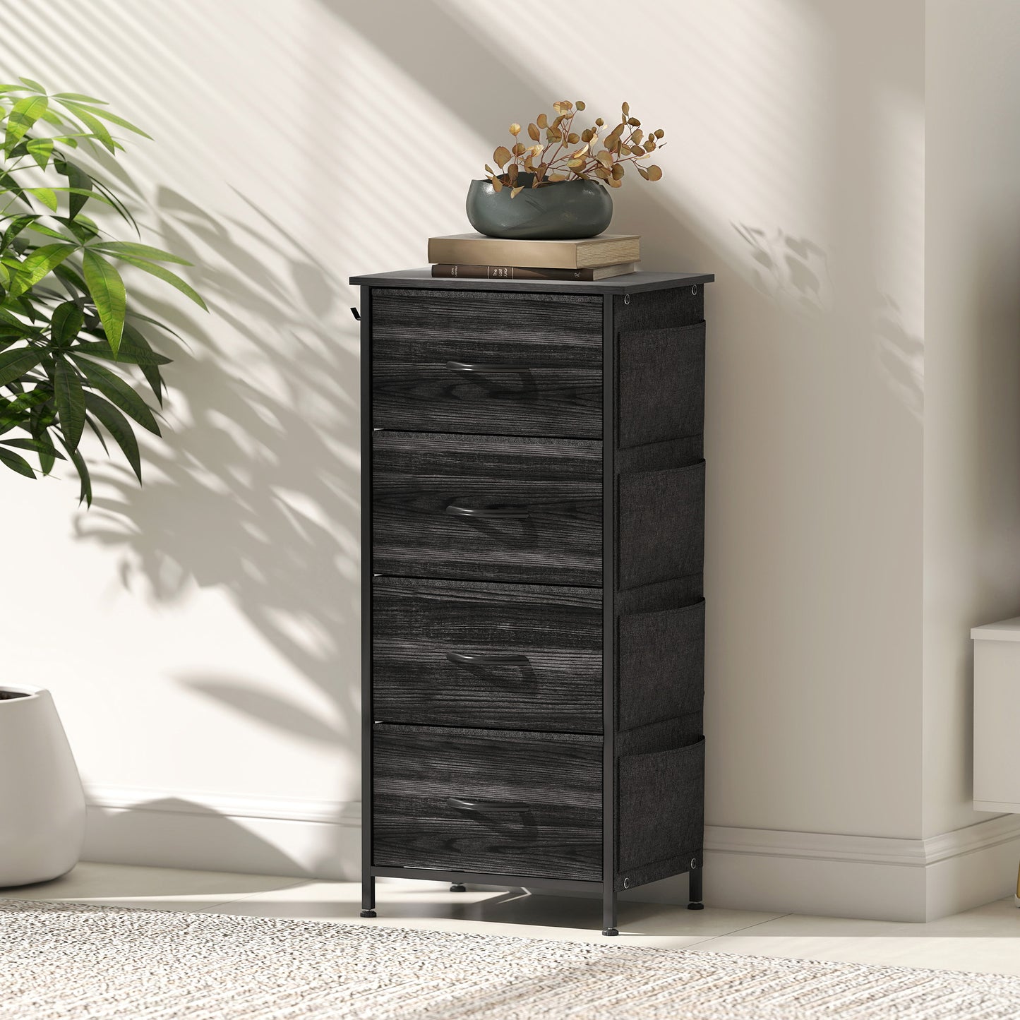 Fabric Chest of Drawers, 4 Drawer Dresser for Bedroom, Black