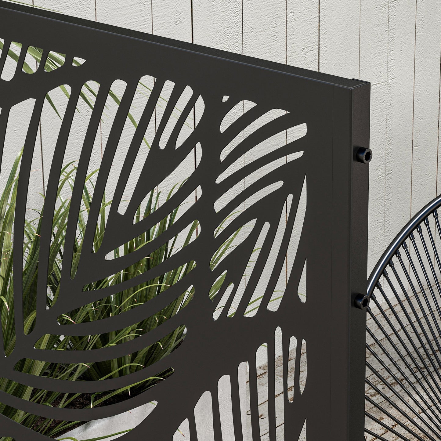 Metal Decorative Privacy Screen Outdoor Divider, Black Leaf