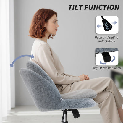 Desk Chair, Fluffy Swivel Office Chair for Makeup Vanity, Grey