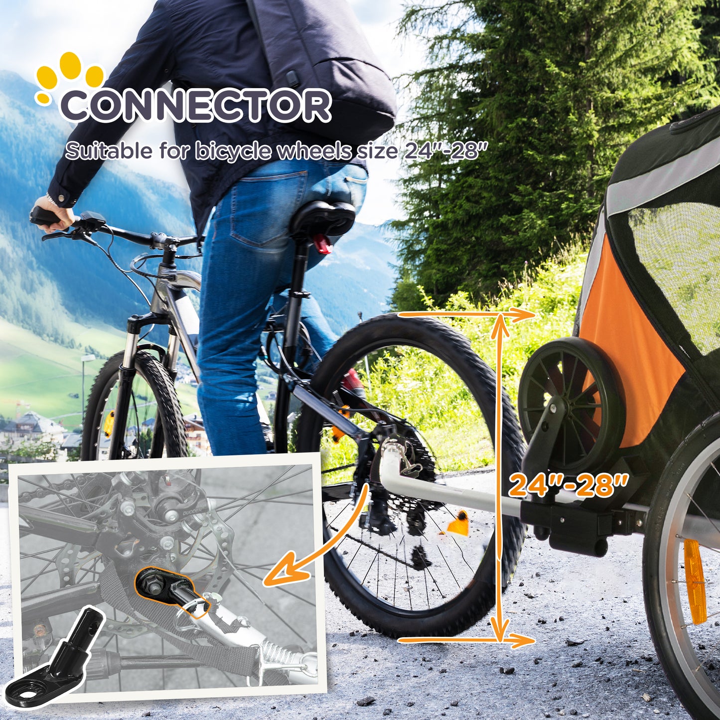 2-in-1 Dog Bicycle Trailer w/ Safety Leash, Reflectors - Orange