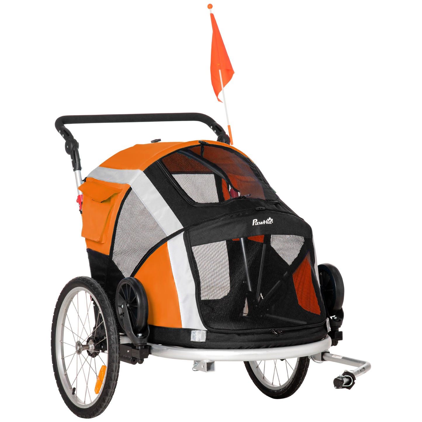 2-in-1 Dog Bicycle Trailer w/ Safety Leash, Reflectors - Orange