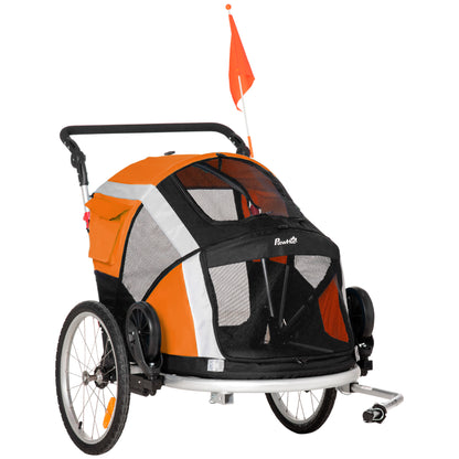 2-in-1 Dog Bicycle Trailer w/ Safety Leash, Reflectors - Orange