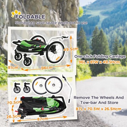 2-in-1 Dog Bicycle Trailer w/ Safety Leash, Reflectors - Orange