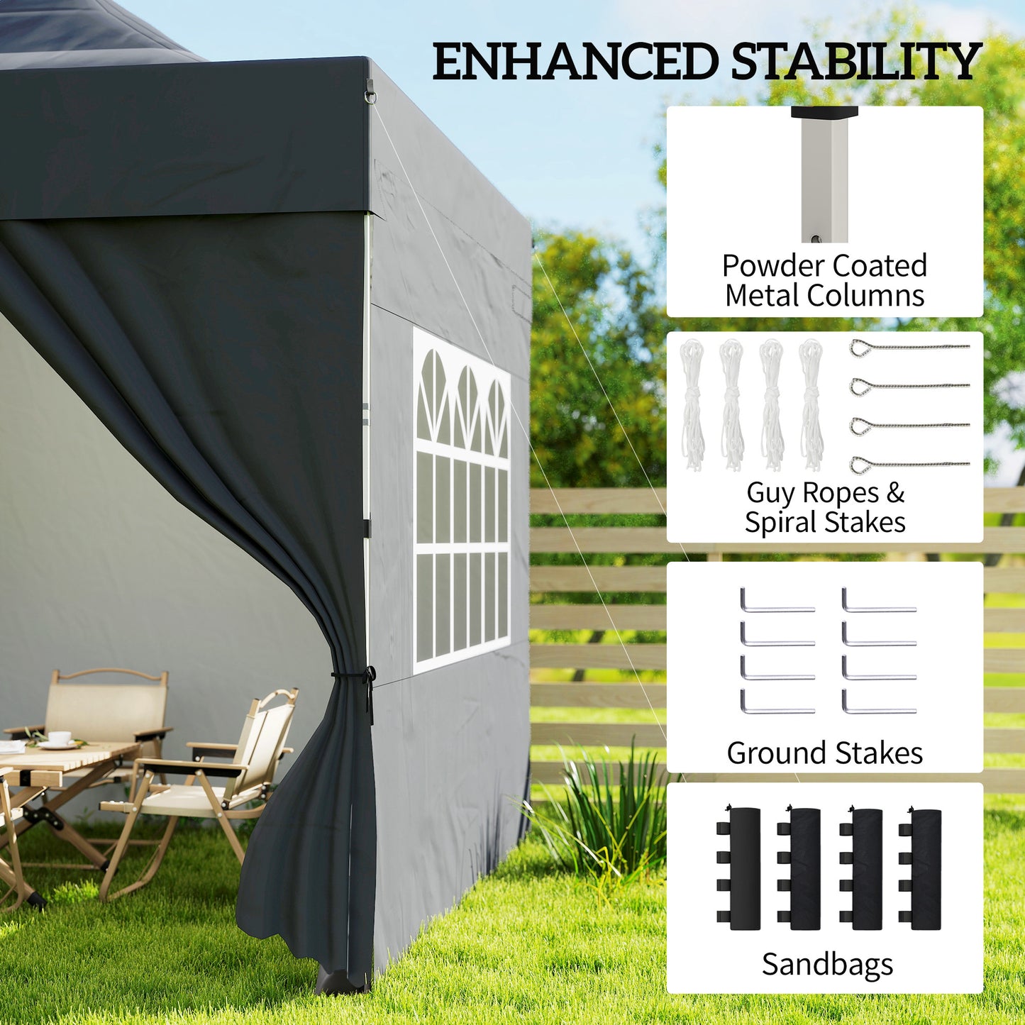3 x 3 m Heavy Duty Pop Up Gazebo with Sides, UPF50+ Marquee Gazebo