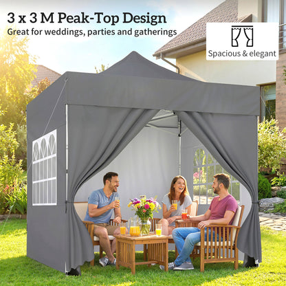 3 x 3 m Heavy Duty Pop Up Gazebo with Sides, UPF50+ Marquee Gazebo