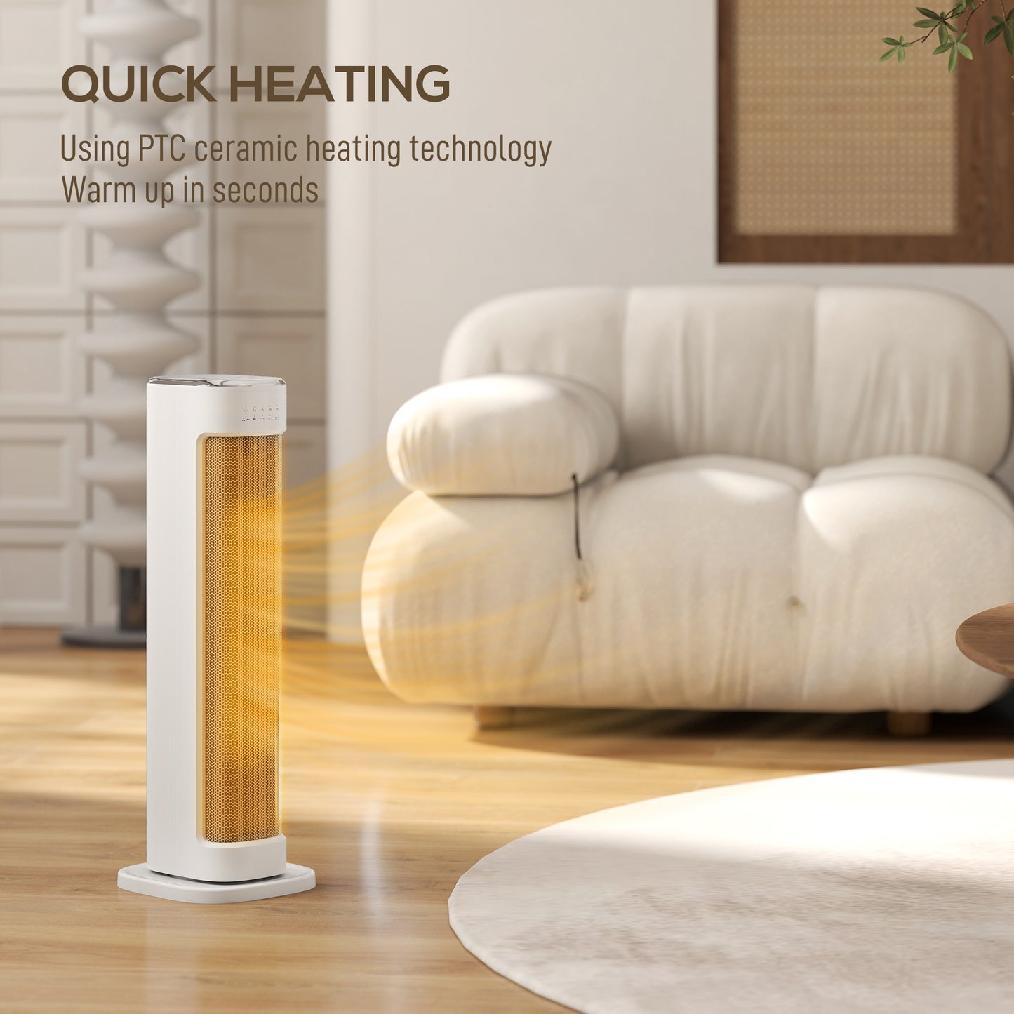 Ceramic Electric Heater, 2000W Space Heater with Timer, White