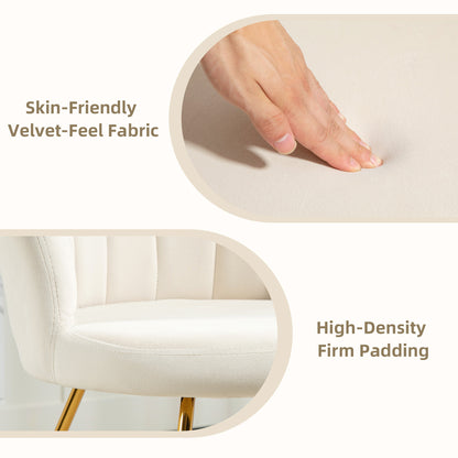 Accent Chair, Velvet Armchair with Lotus Backrest, Steel Legs, Cream