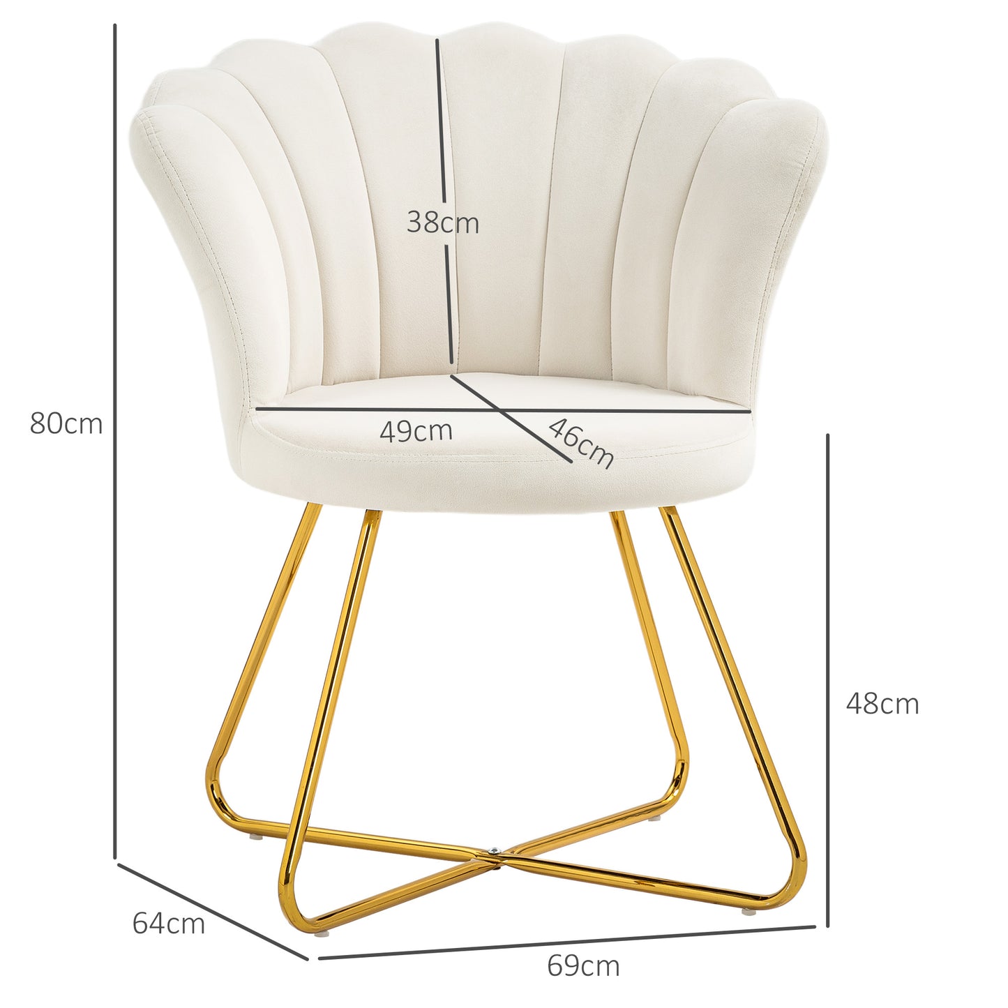 Accent Chair, Velvet Armchair with Lotus Backrest, Steel Legs, Cream