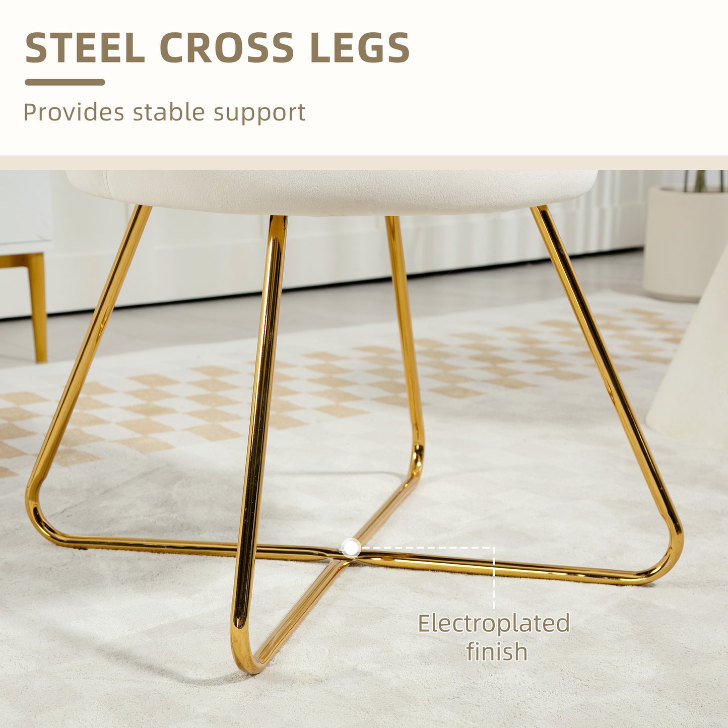 Accent Chair, Velvet Armchair with Lotus Backrest, Steel Legs, Cream