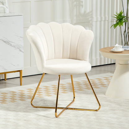 Accent Chair, Velvet Armchair with Lotus Backrest, Steel Legs, Cream