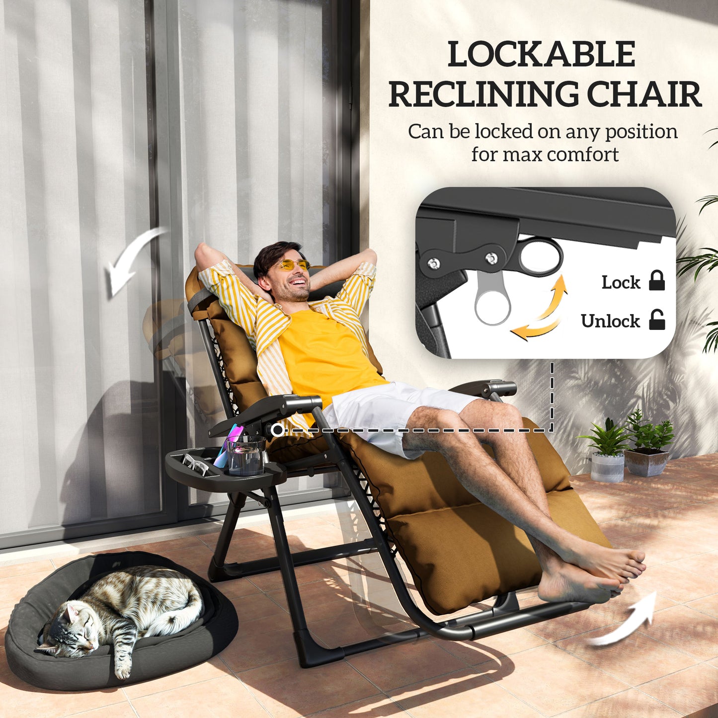 2 Pieces Zero Gravity Chairs, Reclining Folding Sun Lounger, Brown