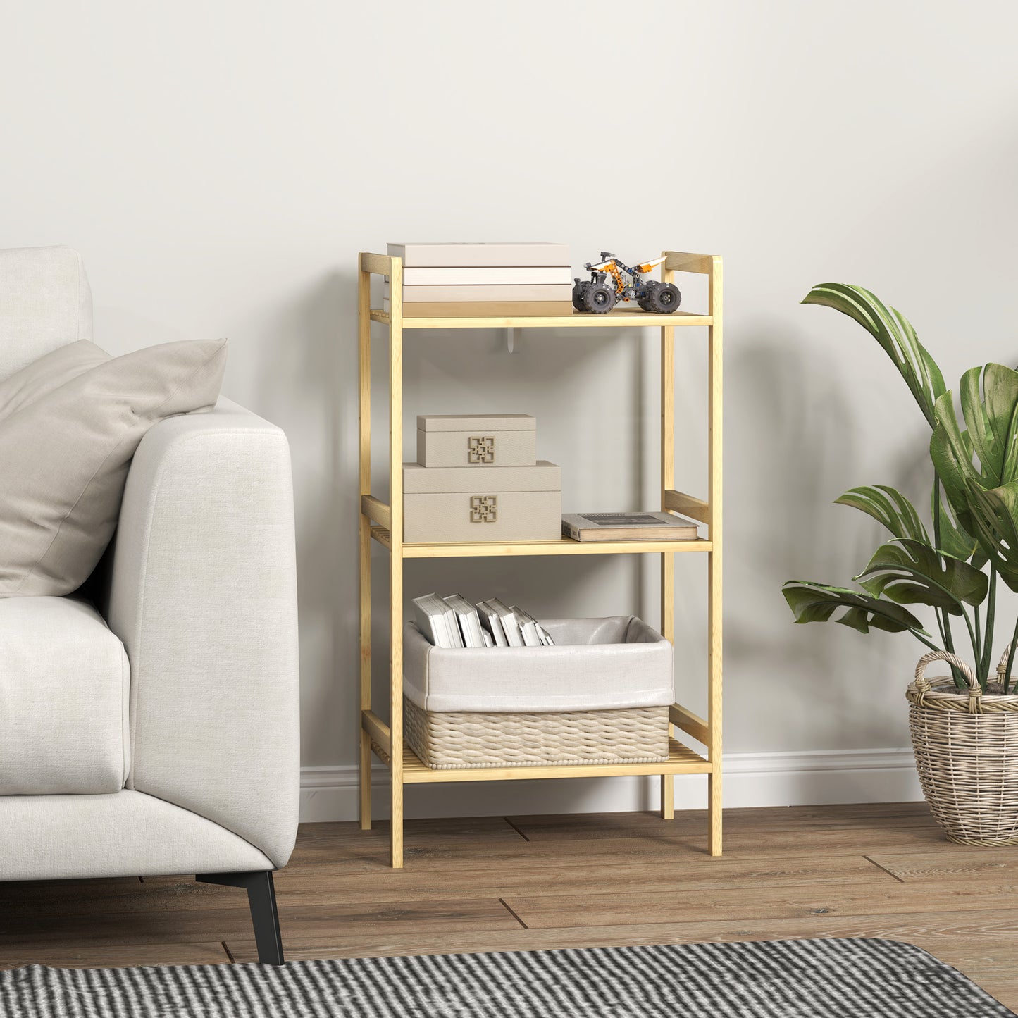 3-Tier Bamboo Bathroom Storage Shelf with Adjustable Rack, Natural