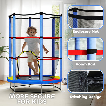 Kids Trampoline, with Enclosure Net, Steel Frame, for Ages 3-6 Years - MultiColoured