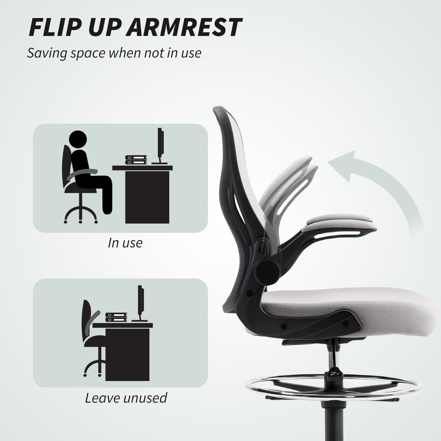 Draughtsman Chair Mesh Chair w/ Adjustable Footrest Ring, Grey