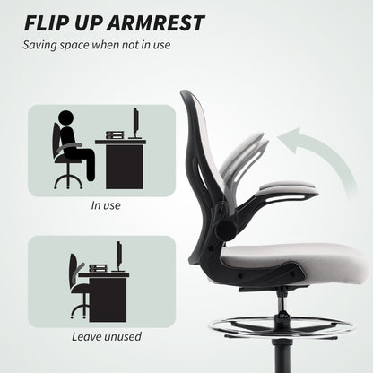 Draughtsman Chair Mesh Chair w/ Adjustable Footrest Ring, Grey
