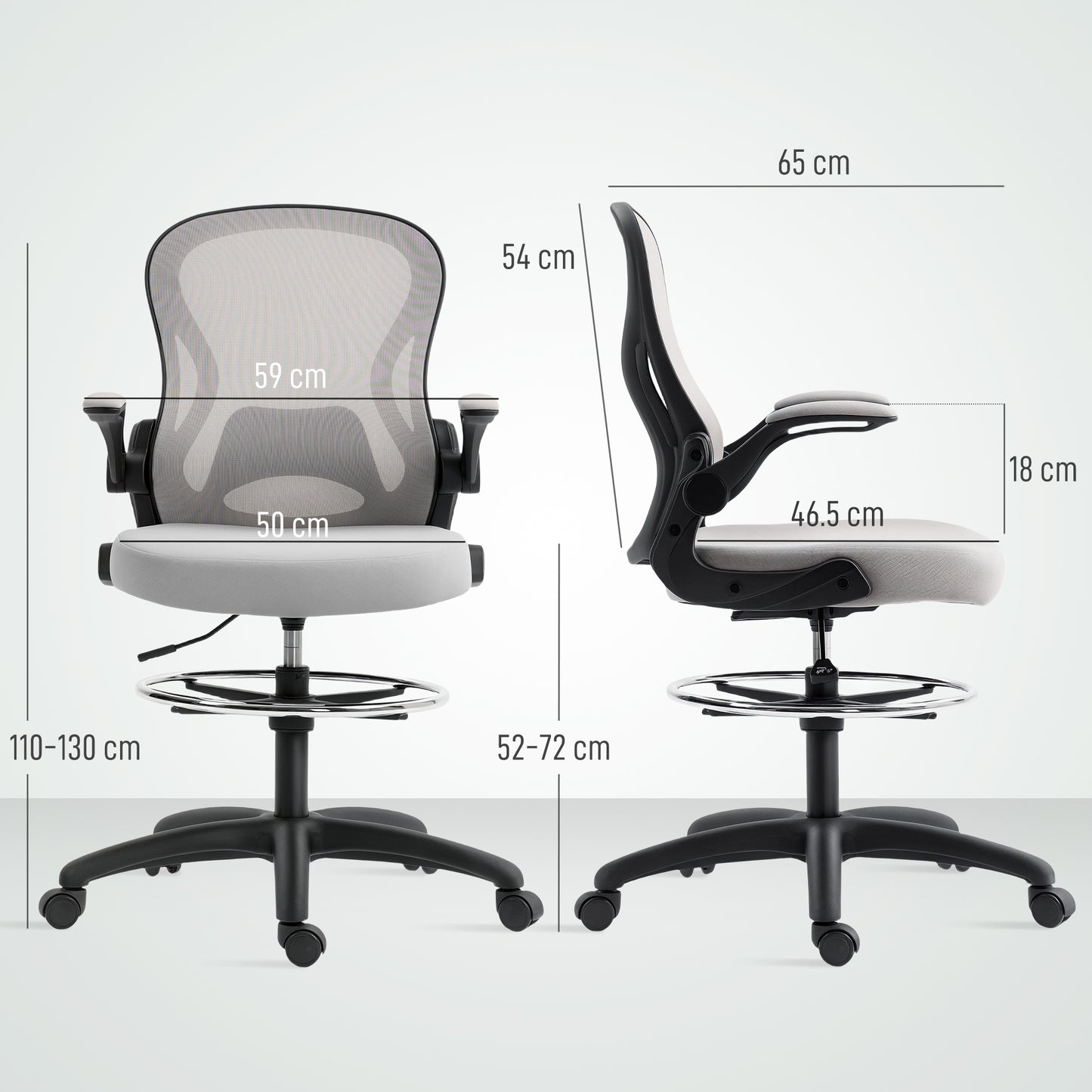 Draughtsman Chair Mesh Chair w/ Adjustable Footrest Ring, Grey