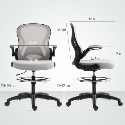 Draughtsman Chair Mesh Chair w/ Adjustable Footrest Ring, Grey