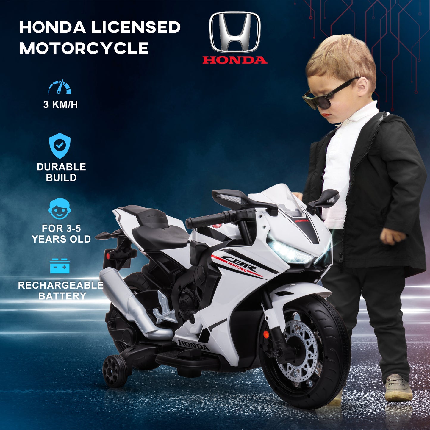 Honda Licensed 6V Kids Electric Motorbike Ride On Car for 3-5 Years White