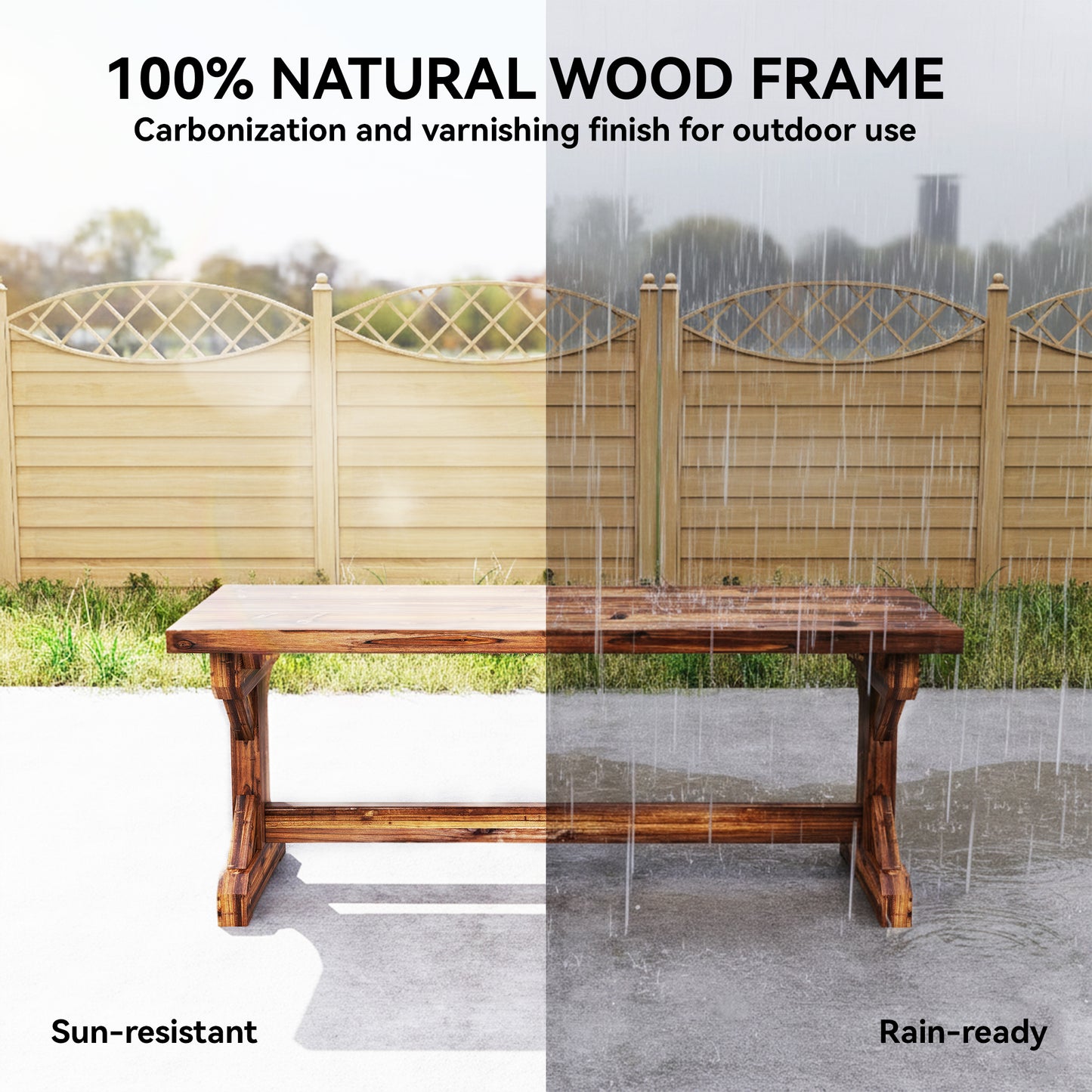 Wooden Garden Bench, Rustic Backless Outdoor Loveseat, Carbonised