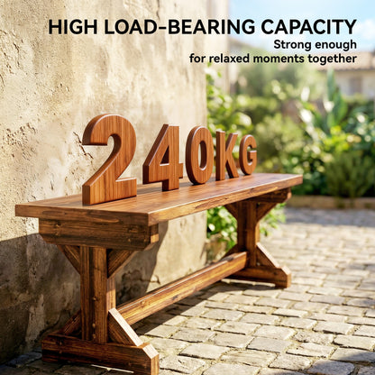 Wooden Garden Bench, Rustic Backless Outdoor Loveseat, Carbonised