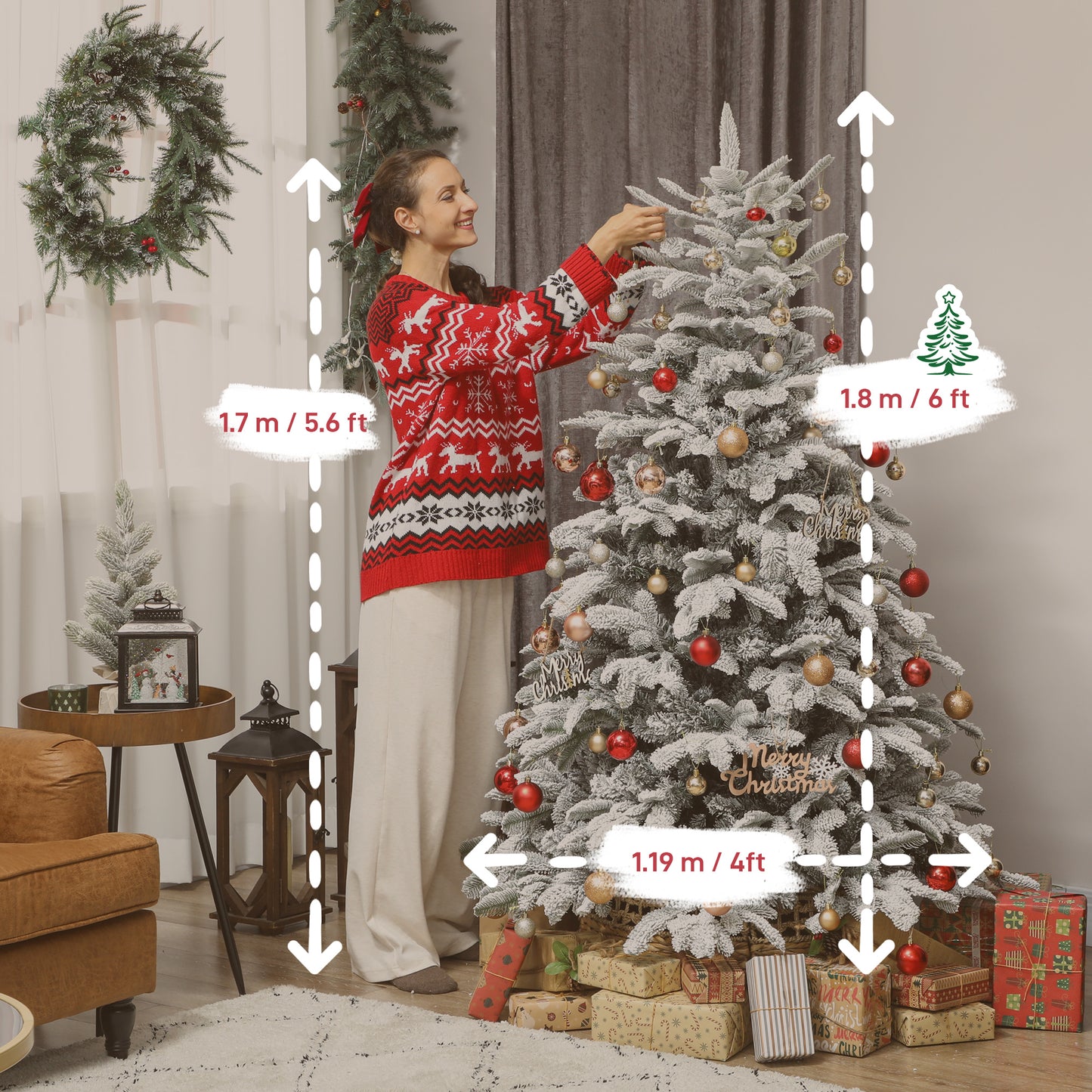 6 ft Artificial Christmas Tree with 1182 Branches, Hinged Xmas Tree