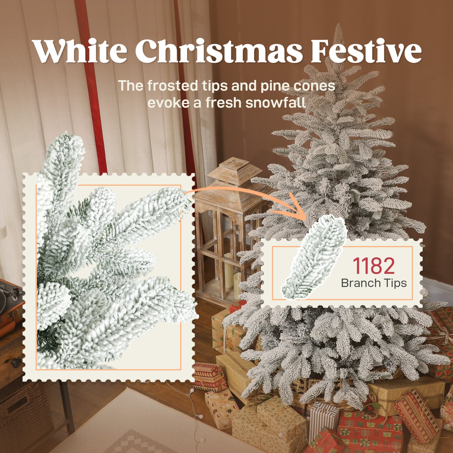 6 ft Artificial Christmas Tree with 1182 Branches, Hinged Xmas Tree