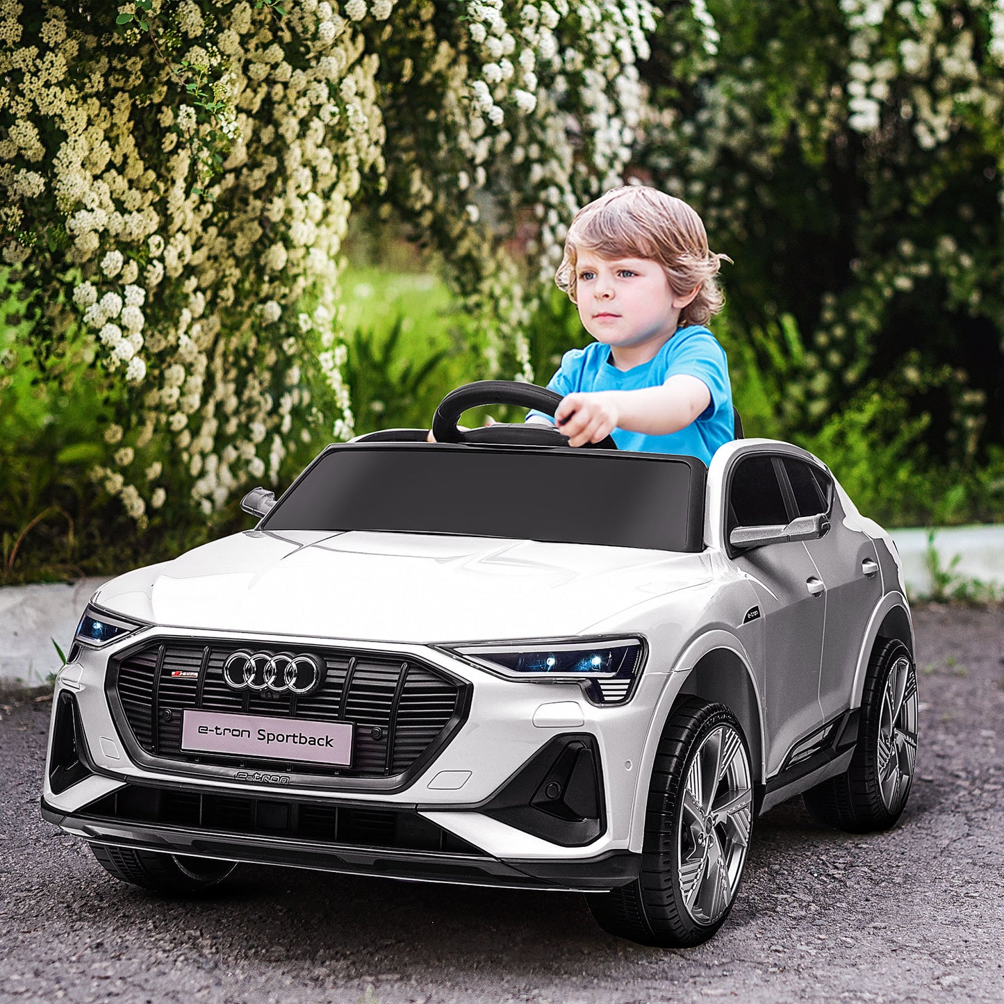 12V Kids Electric Ride-On Car/ w Remote Control, Lights, Music - White