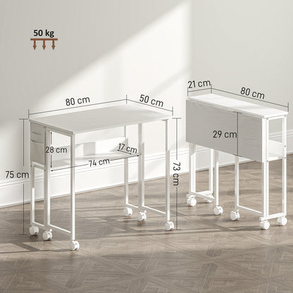 80 cm Foldable Computer Desk on Wheels for Small Spaces White
