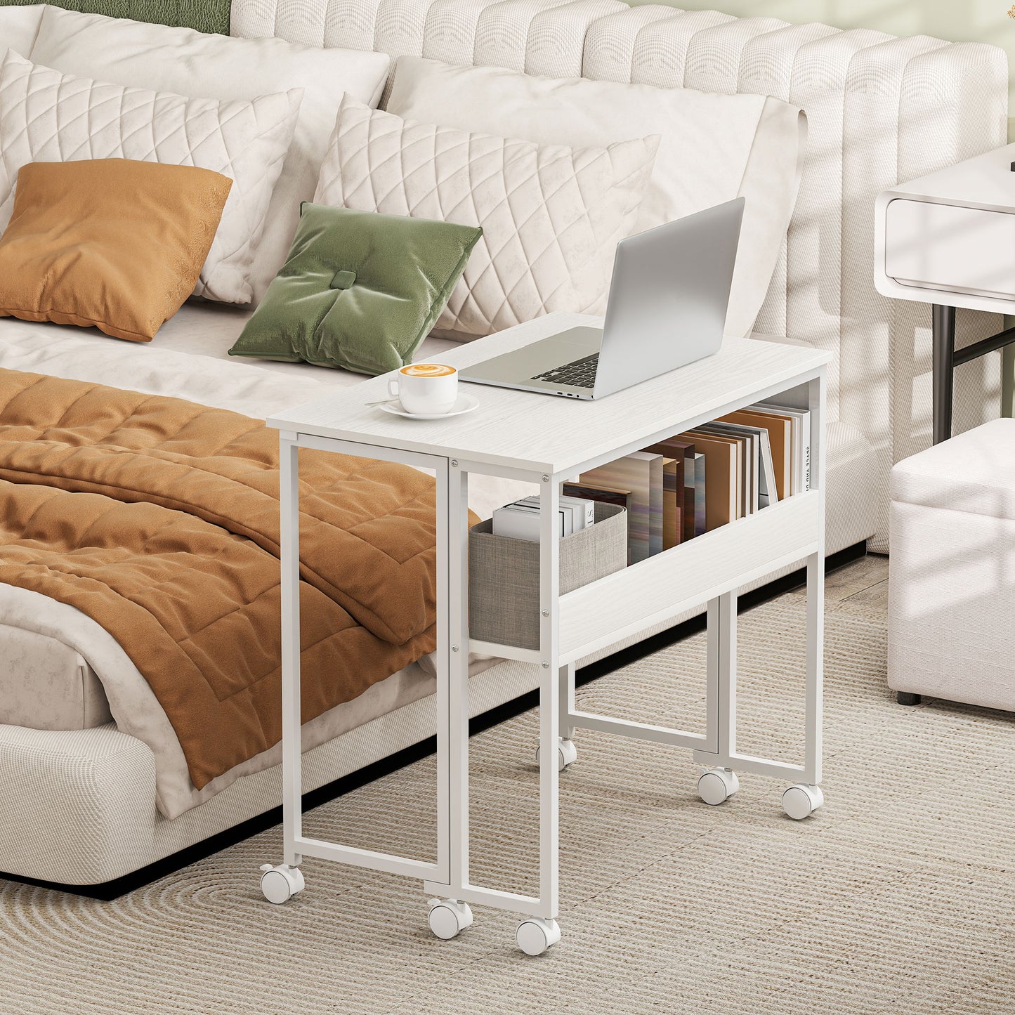 80 cm Foldable Computer Desk on Wheels for Small Spaces White