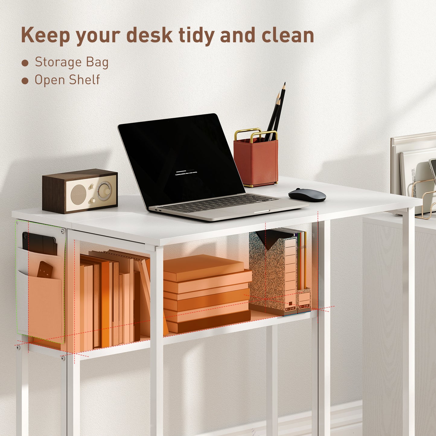 80 cm Foldable Computer Desk on Wheels for Small Spaces White